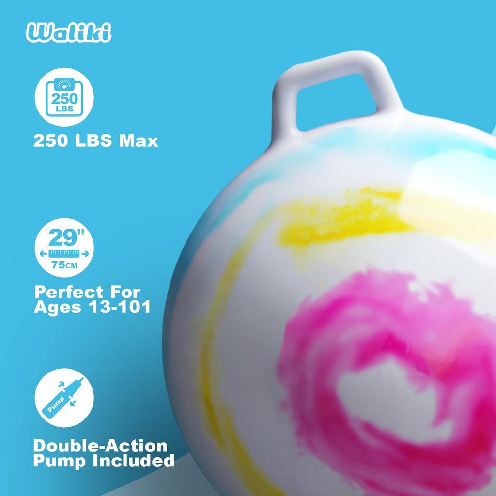 WALIKI Hopper Ball for Adults | 29-Inch Tie-Dye Hippity Hop Ball | Jump, Play & Party Fun
