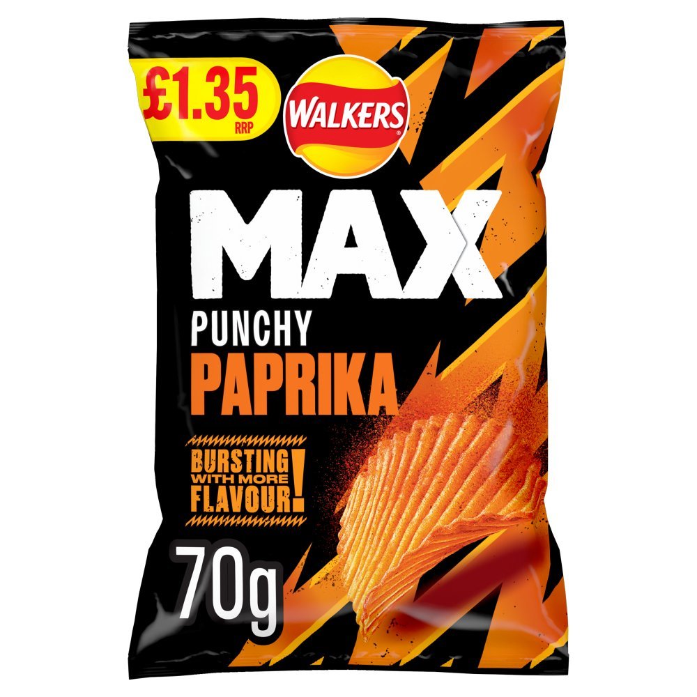 Walkers Max Punchy Paprika Crisps PMP 70g (Box of 15)