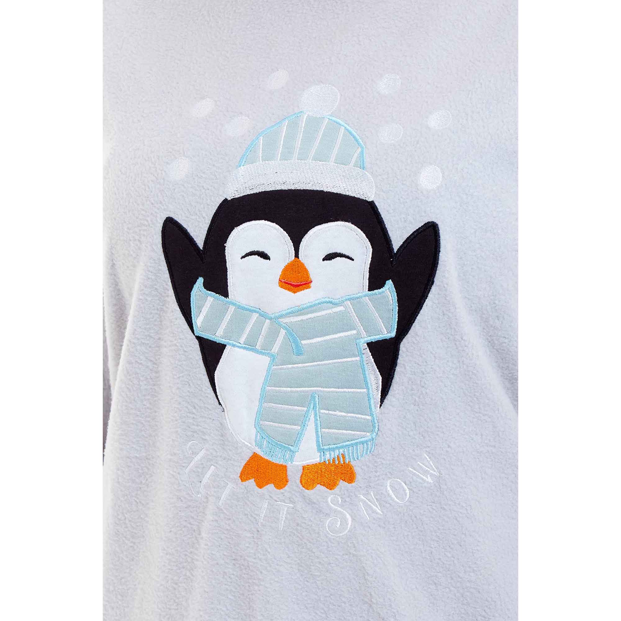 Daisy Dreamer Women's Penguin Polar Fleece Pyjama Set With Hood Embroidered Fluffy Winter