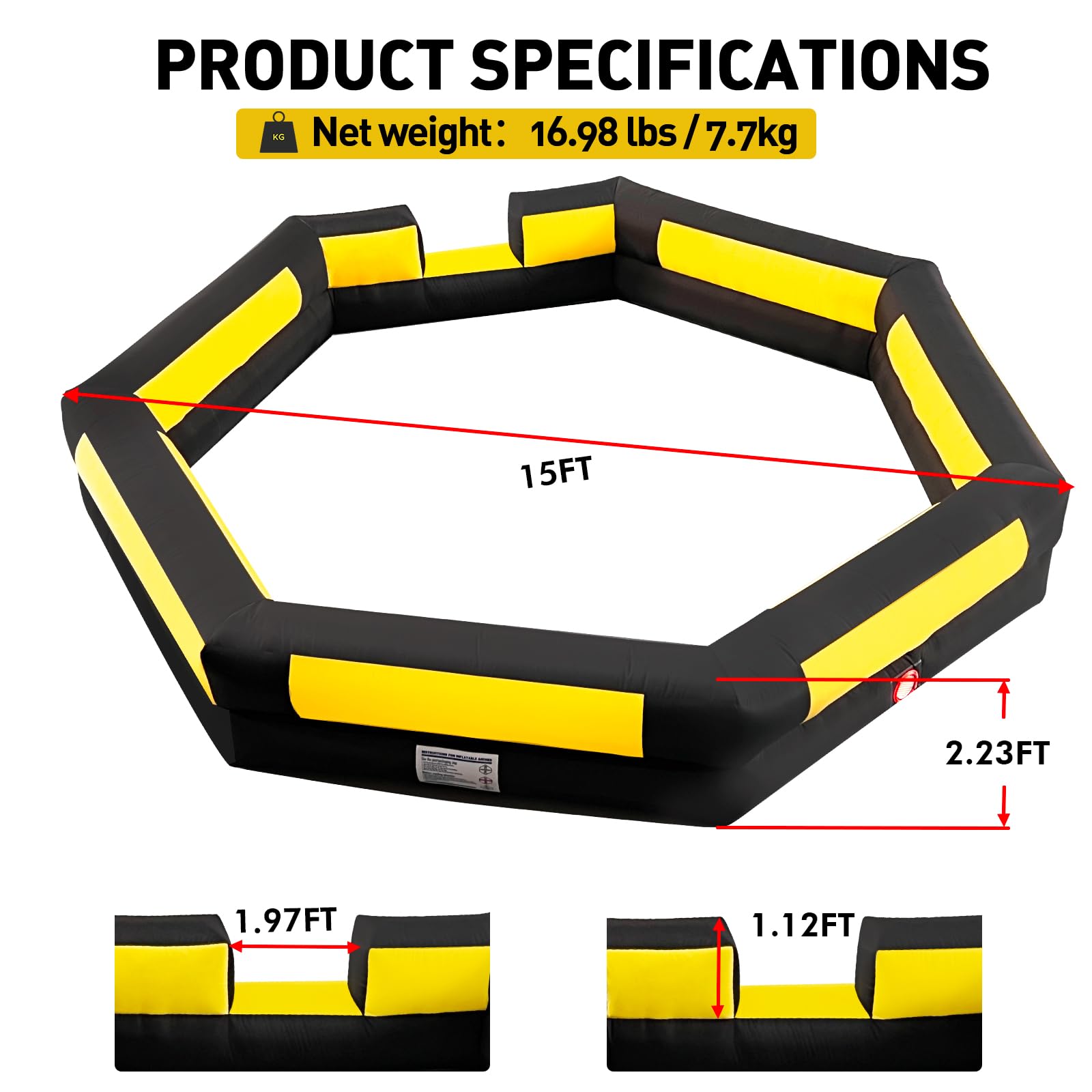 WARSUN 15FT Gaga Ball Pit Inflatable – Portable Indoor/Outdoor Gagaball Court