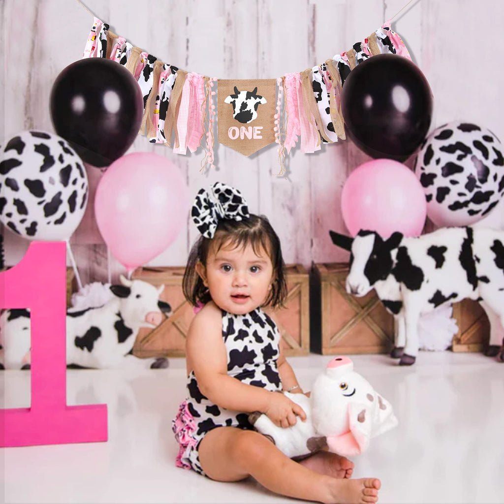 WAUAO Cowgirl One High Chair Banner - Pink Farm Western Birthday Decoration