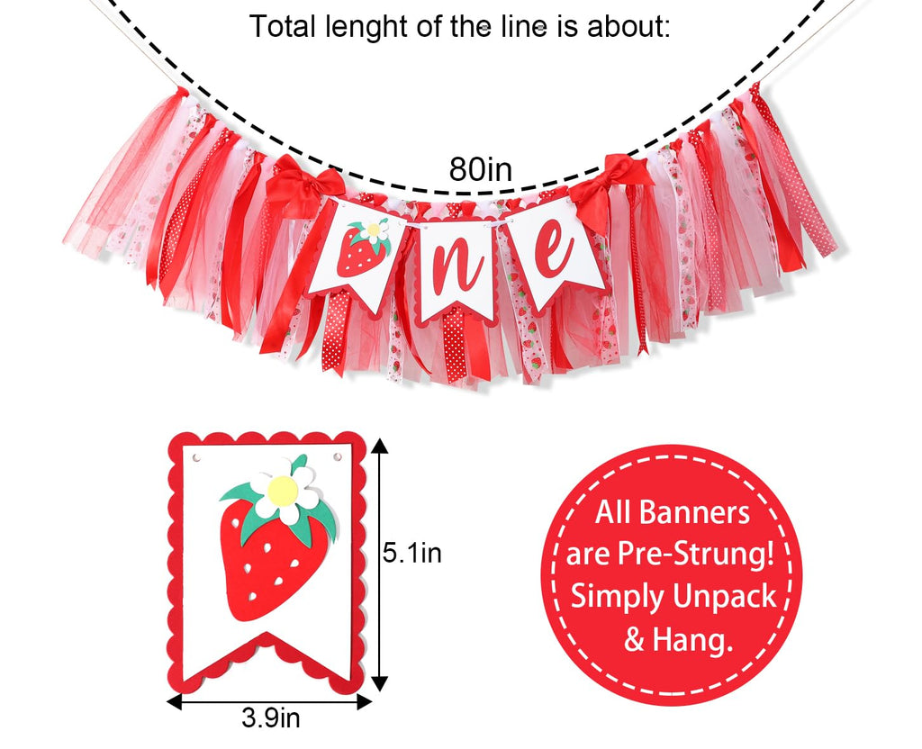 WAUAO Strawberry One High Chair Banner – First Birthday Decorations & Berry Photo Prop