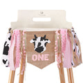 WAUAO Cowgirl One High Chair Banner - Pink Farm Western Birthday Decoration