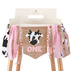 WAUAO Cowgirl One High Chair Banner - Pink Farm Western Birthday Decoration
