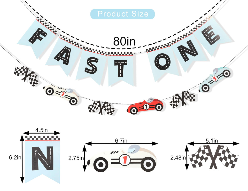 WAUAO Race Car Fast One Banner – 1st Birthday Racing Party Decor