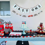 WAUAO Race Car Fast One Banner – 1st Birthday Racing Party Decor