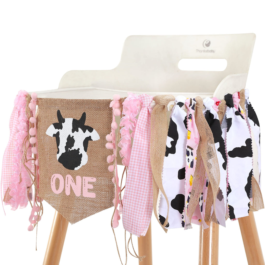 WAUAO Cowgirl One High Chair Banner - Pink Farm Western Birthday Decoration