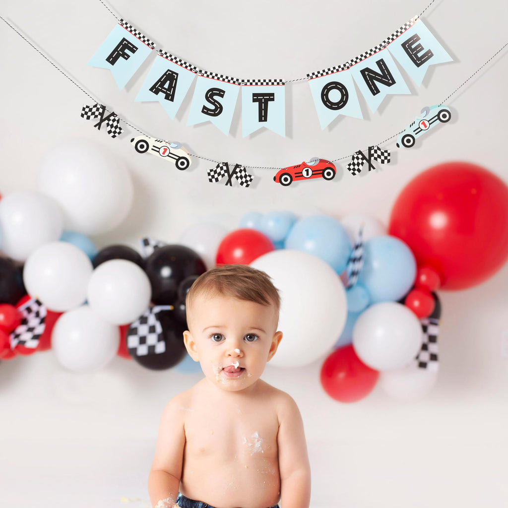 WAUAO Race Car Fast One Banner – 1st Birthday Racing Party Decor