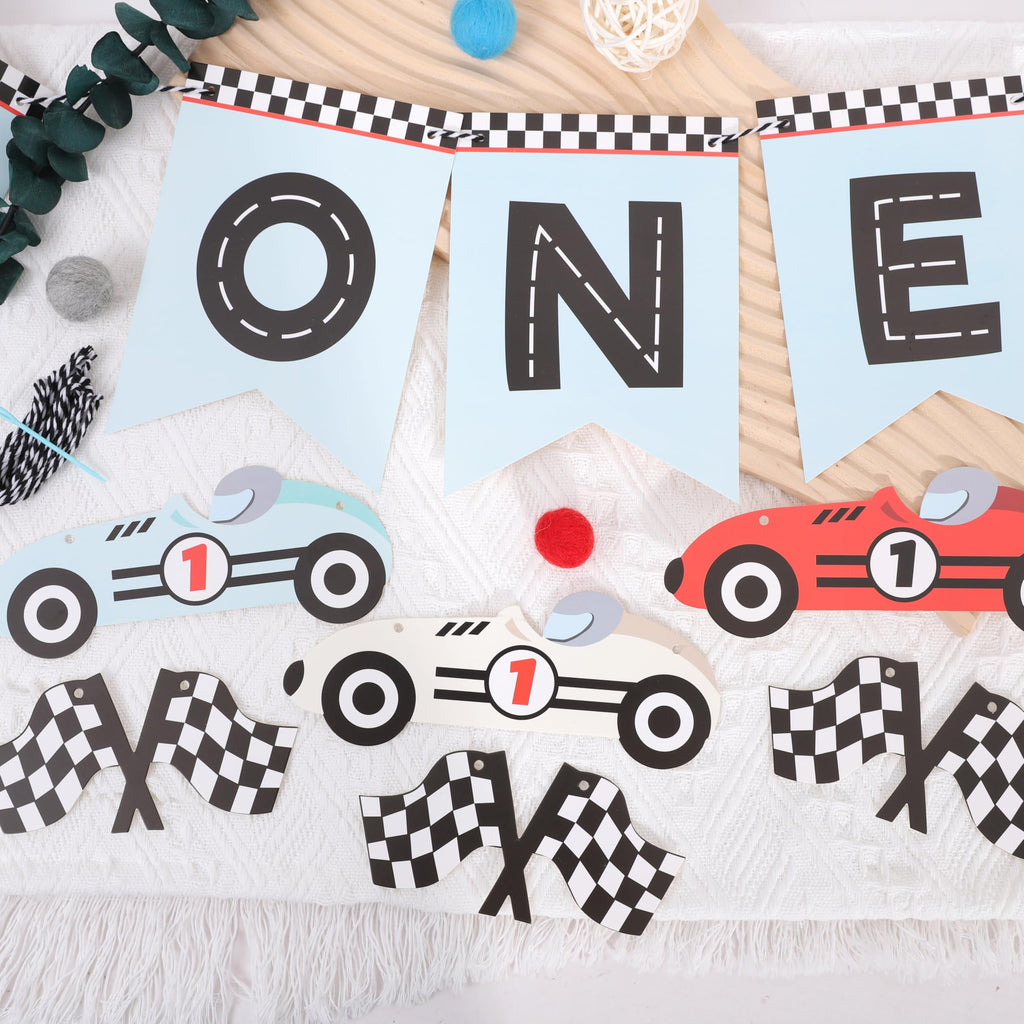 WAUAO Race Car Fast One Banner – 1st Birthday Racing Party Decor