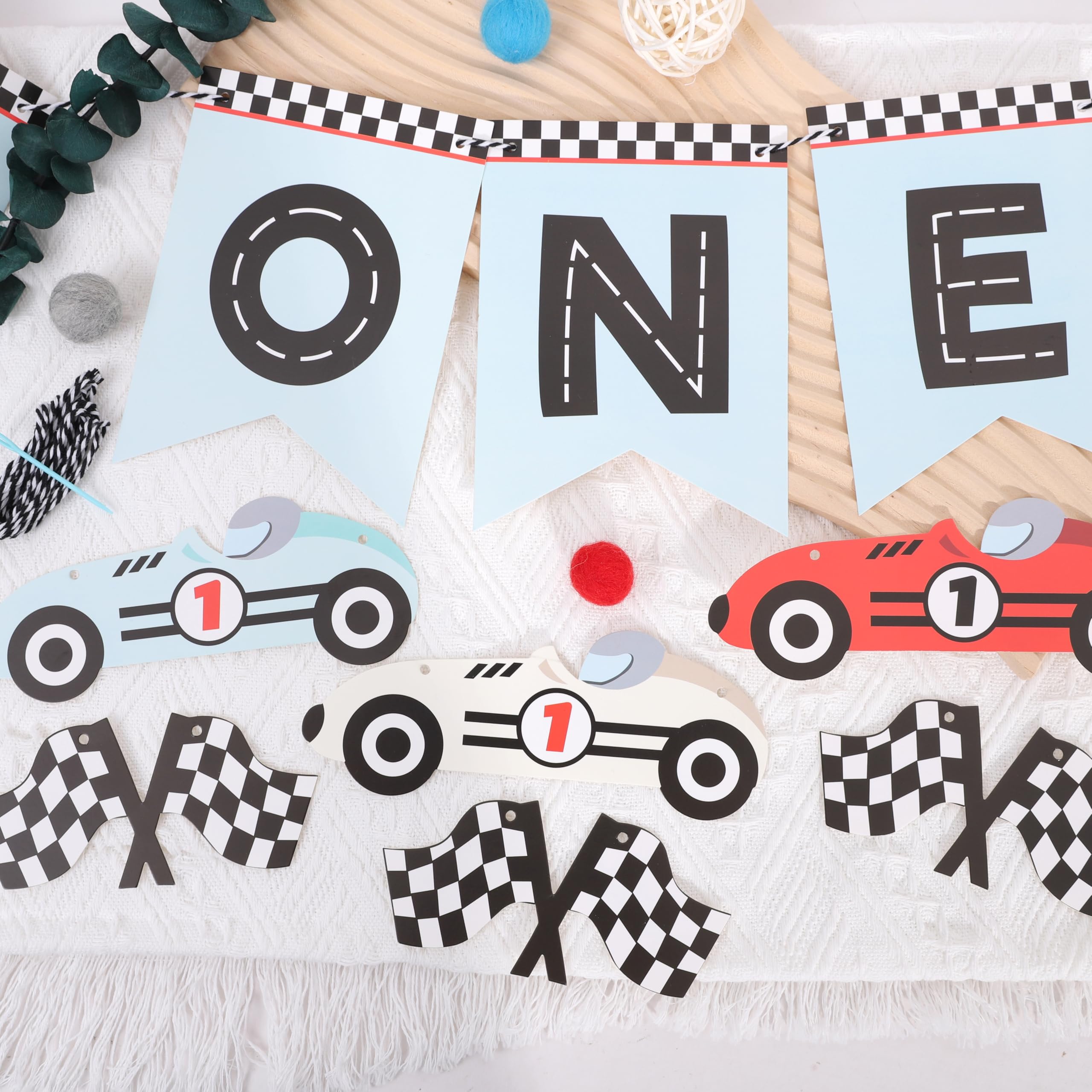 WAUAO Race Car Fast One Banner – 1st Birthday Racing Party Decor