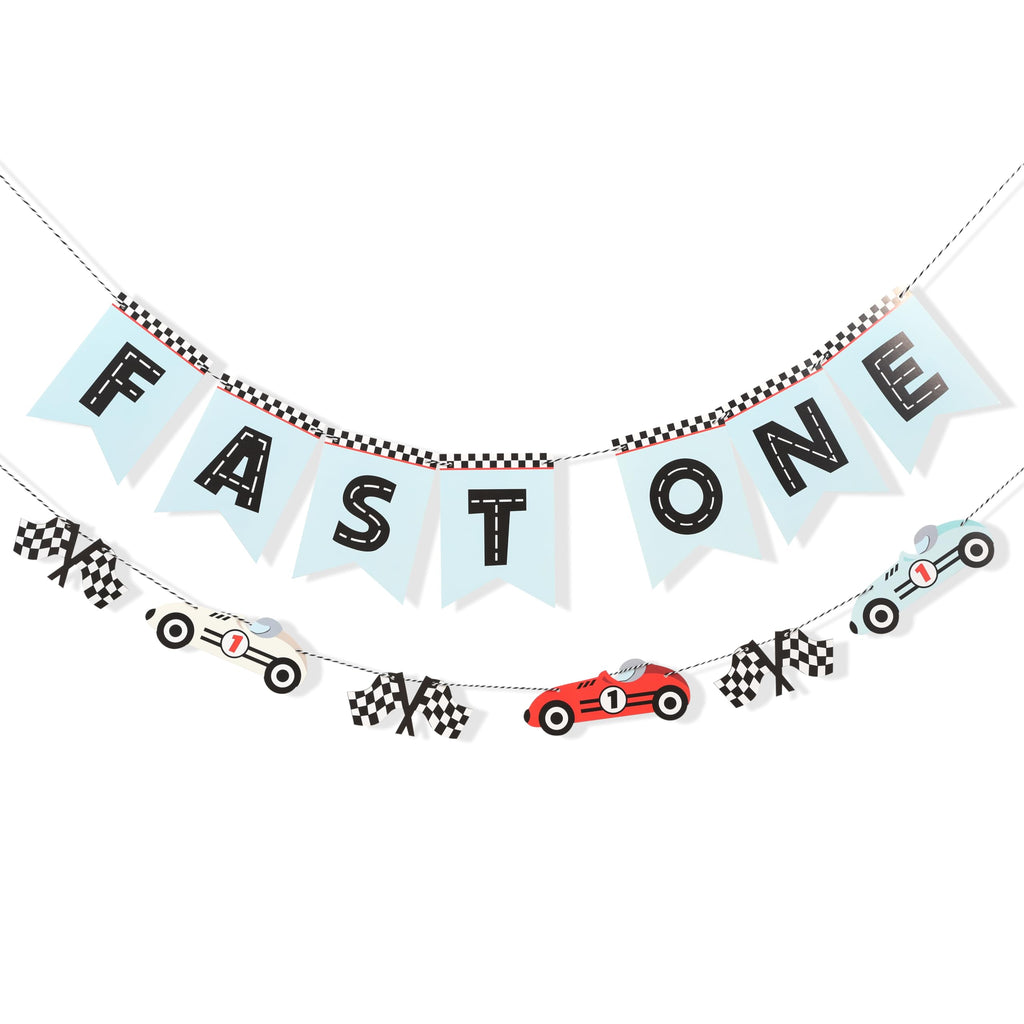 WAUAO Race Car Fast One Banner – 1st Birthday Racing Party Decor