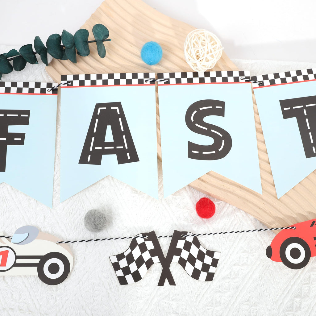 WAUAO Race Car Fast One Banner – 1st Birthday Racing Party Decor