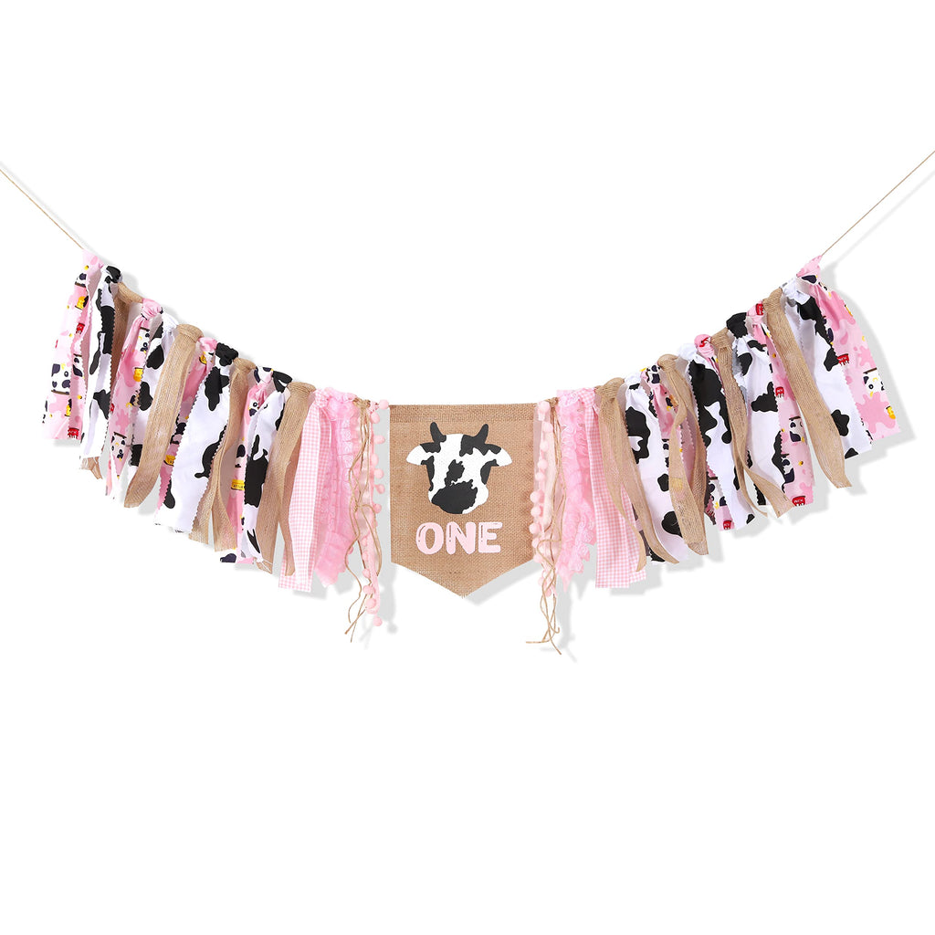 WAUAO Cowgirl One High Chair Banner - Pink Farm Western Birthday Decoration