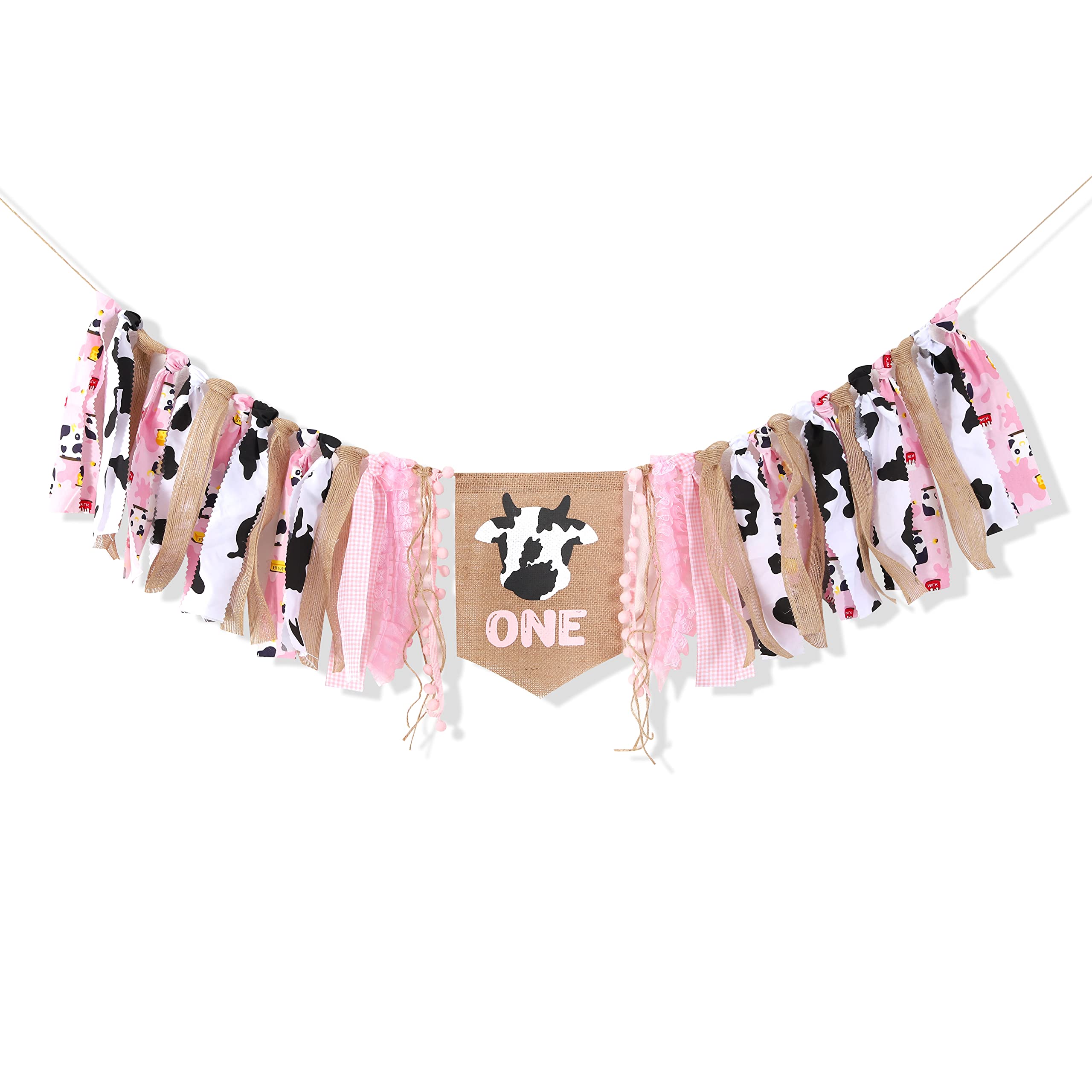WAUAO Cowgirl One High Chair Banner - Pink Farm Western Birthday Decoration