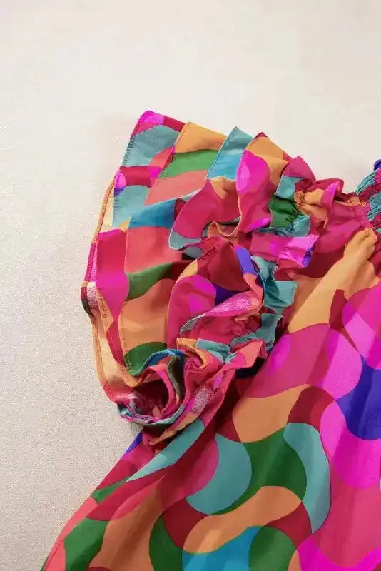 Multicolour Abstract Ruffle Sleeve Blouse Women UK