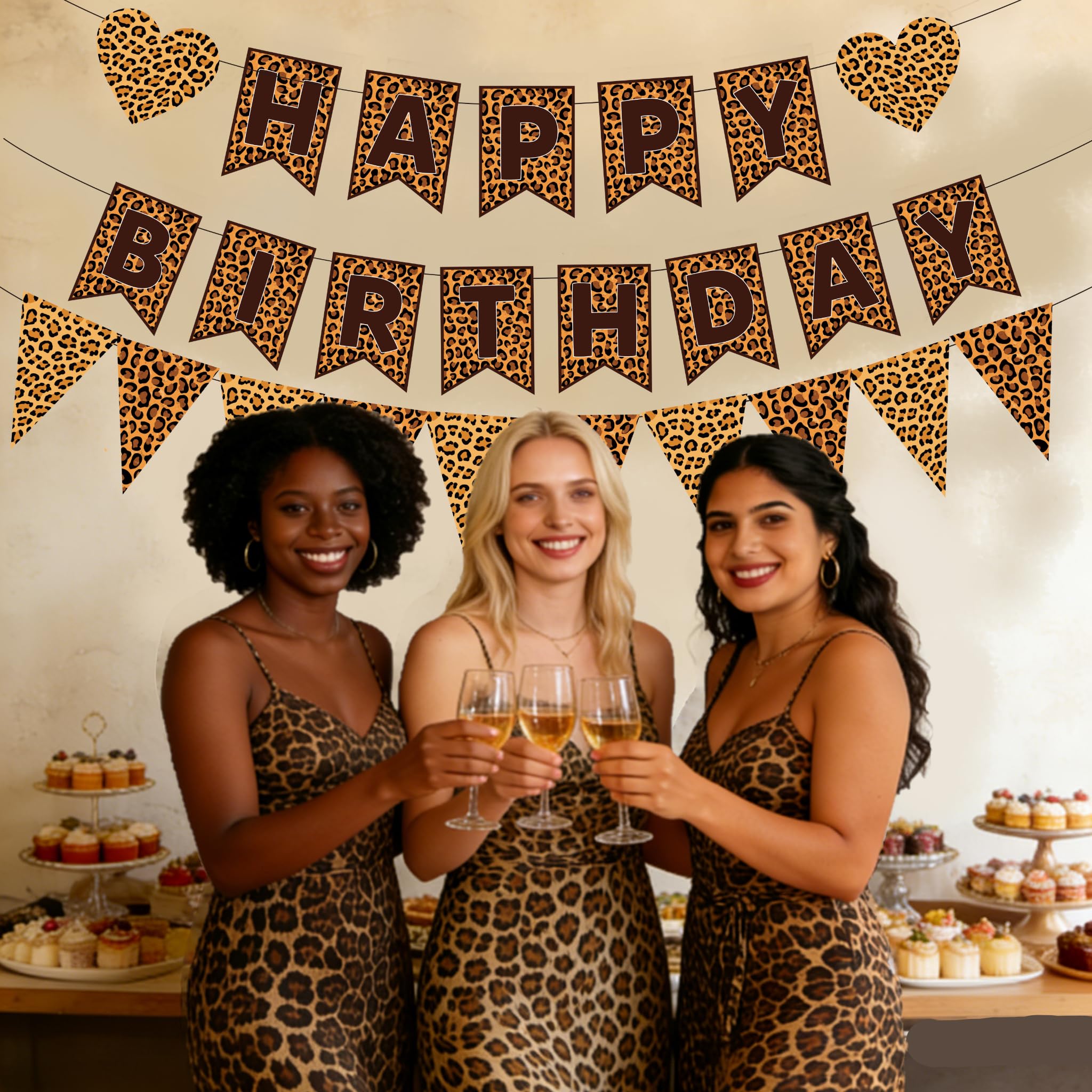 WAWEOOP Cheetah Print Birthday Decorations | Leopard Banner & Pennant Set