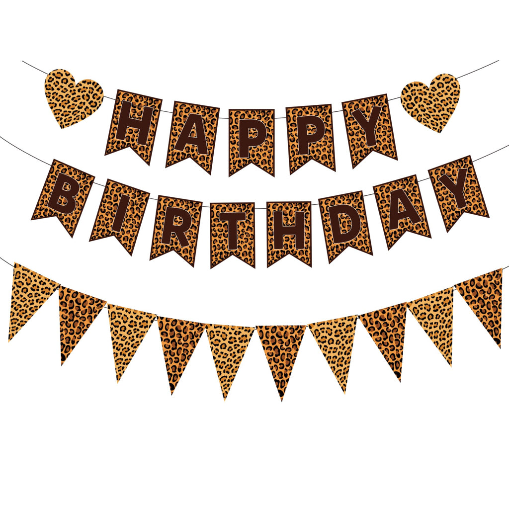 WAWEOOP Cheetah Print Birthday Decorations | Leopard Banner & Pennant Set