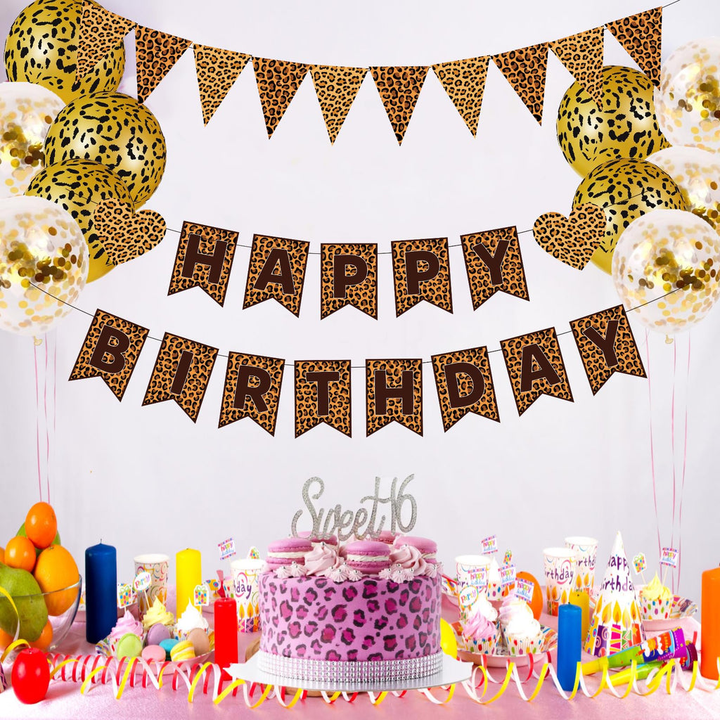WAWEOOP Cheetah Print Birthday Decorations | Leopard Banner & Pennant Set