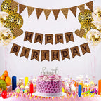 WAWEOOP Cheetah Print Birthday Decorations | Leopard Banner & Pennant Set