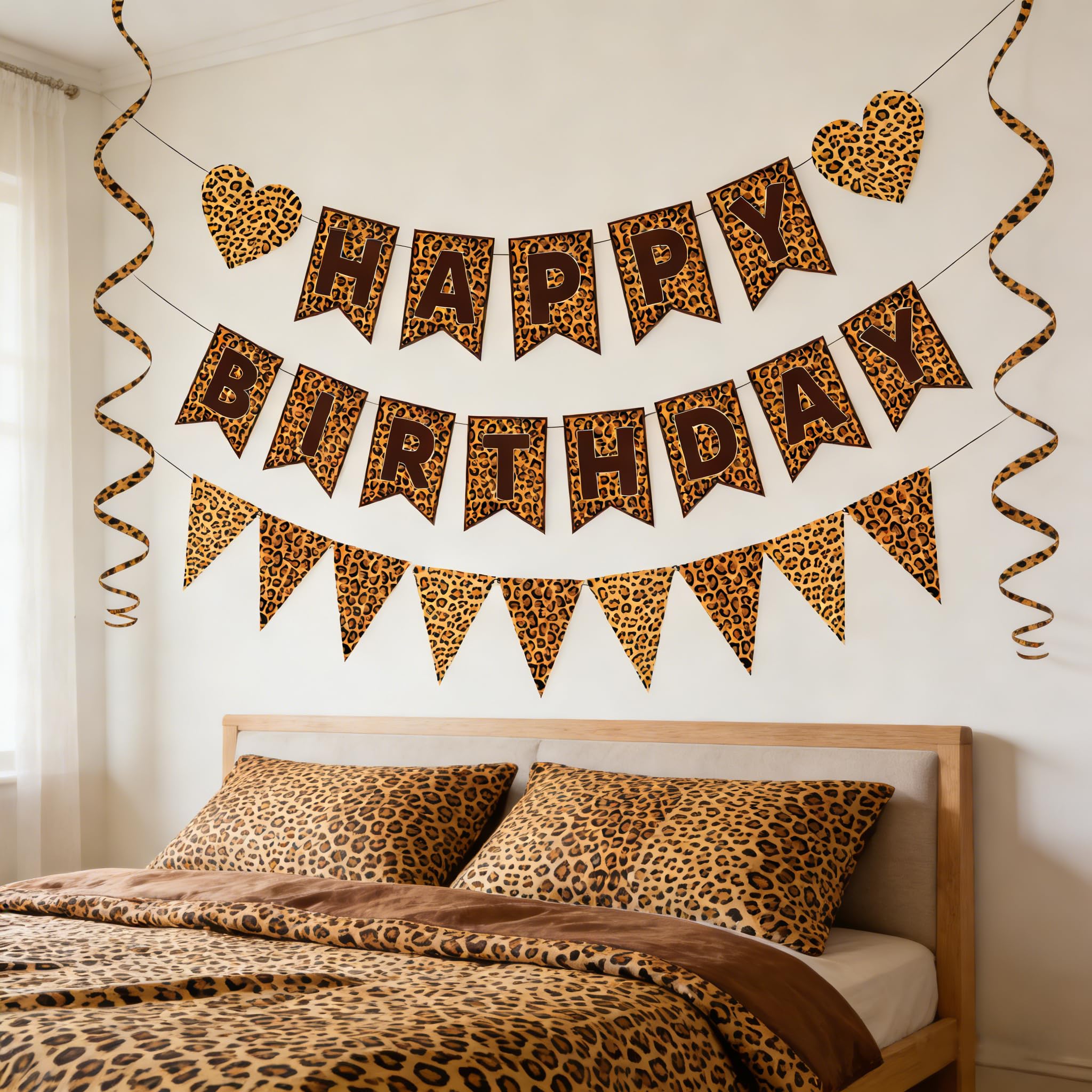 WAWEOOP Cheetah Print Birthday Decorations | Leopard Banner & Pennant Set