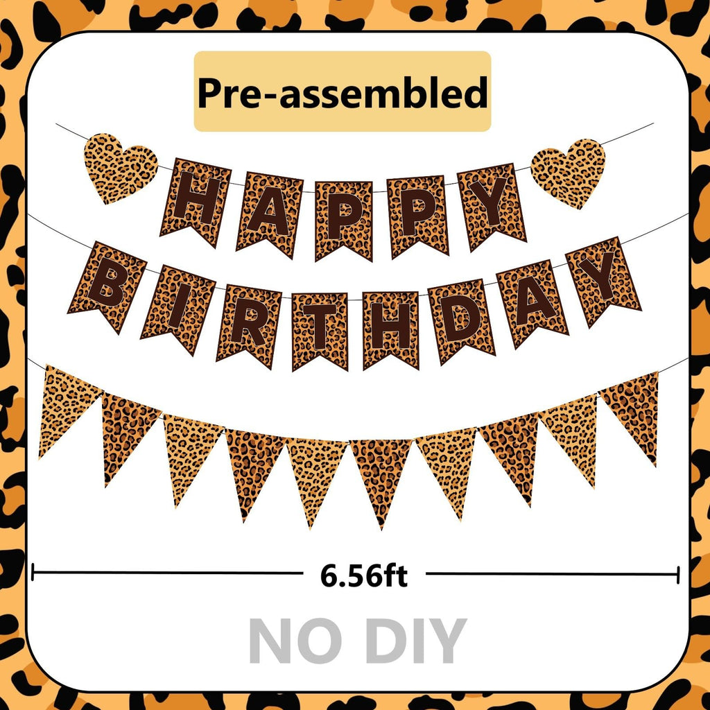 WAWEOOP Cheetah Print Birthday Decorations | Leopard Banner & Pennant Set