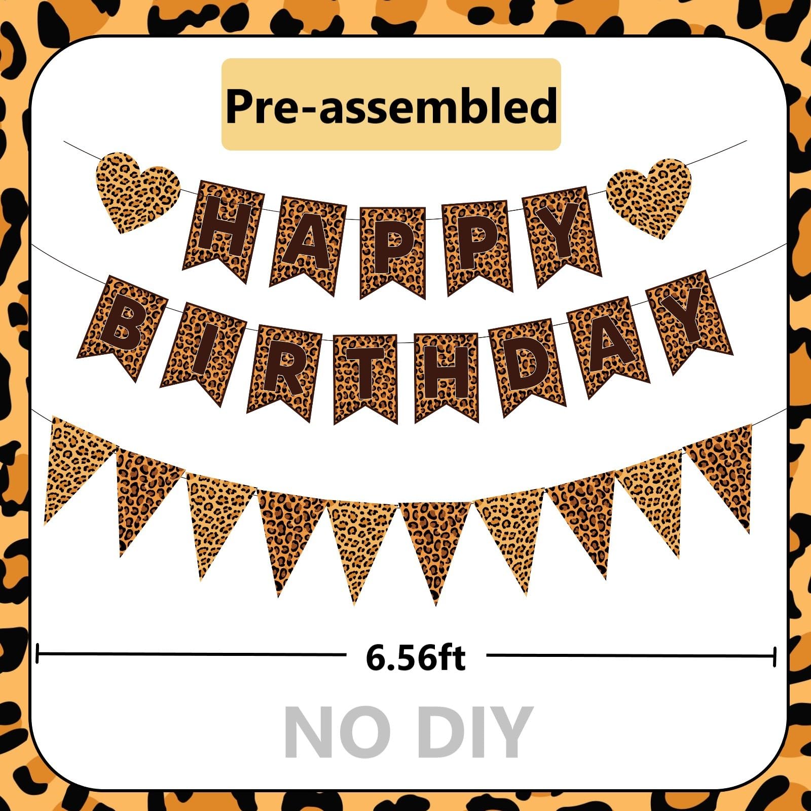WAWEOOP Cheetah Print Birthday Decorations | Leopard Banner & Pennant Set