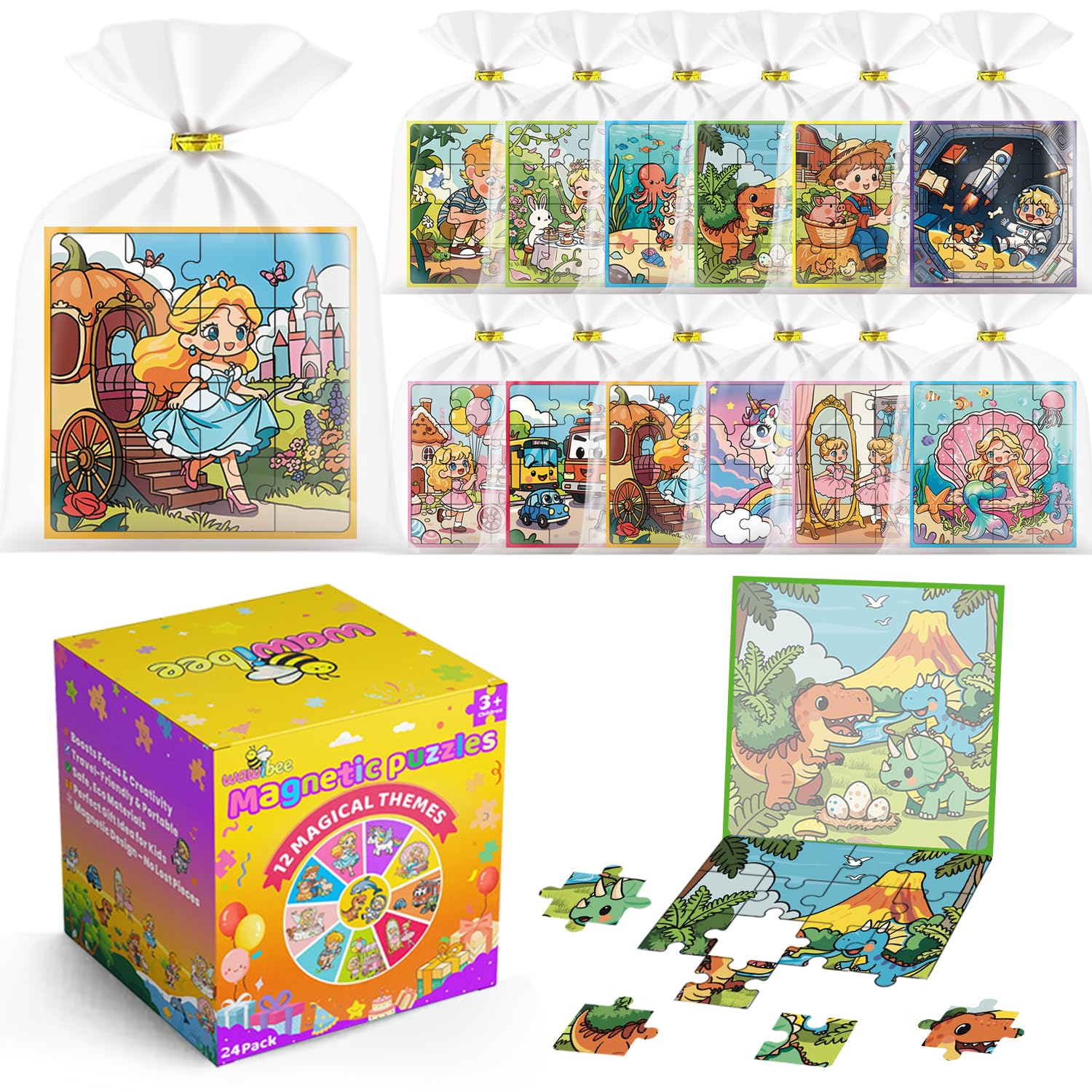 WAWIBEE 24-Pack Magnetic Puzzle Books — Kid Party Favors, Travel Toys & Classroom Prizes