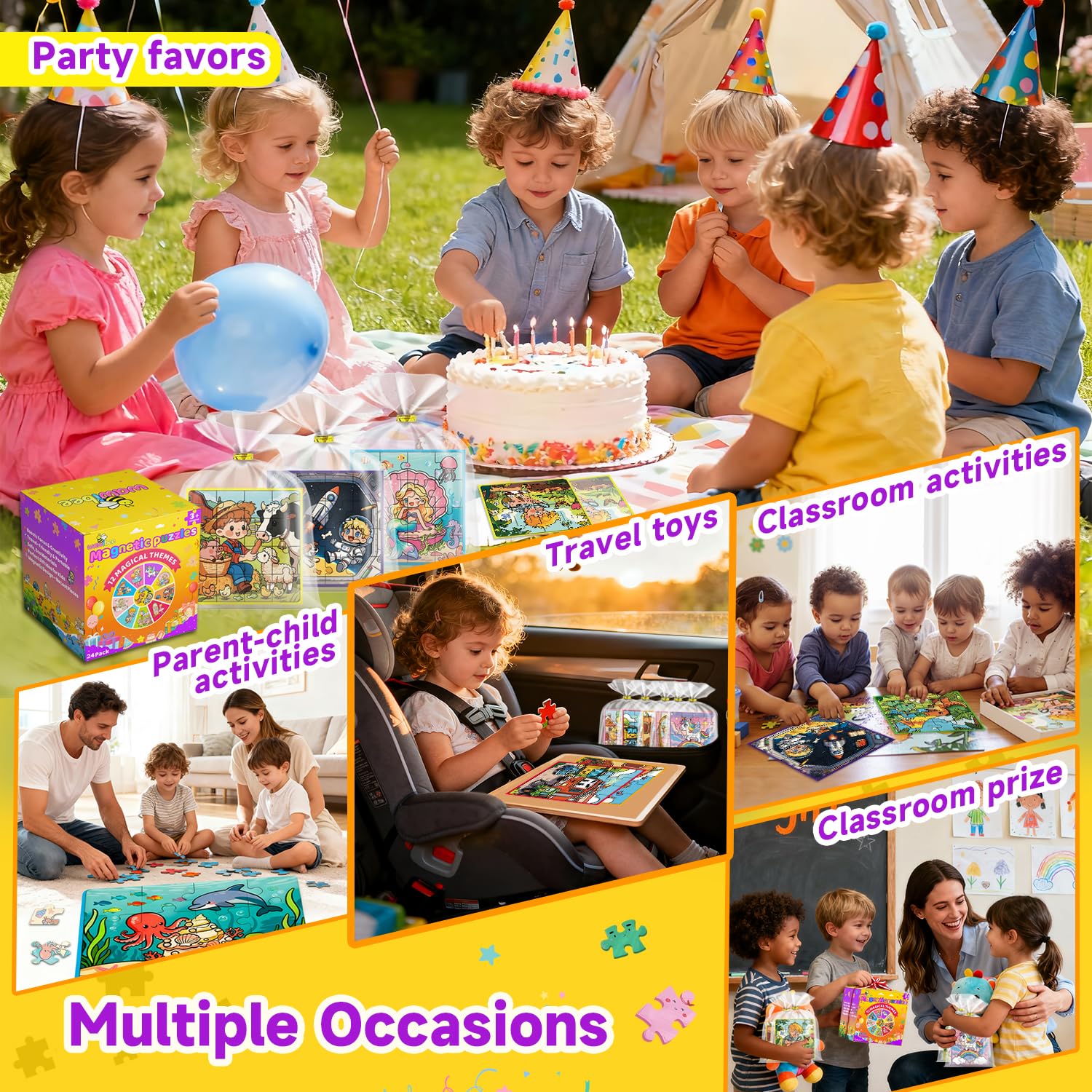 WAWIBEE 24-Pack Magnetic Puzzle Books — Kid Party Favors, Travel Toys & Classroom Prizes