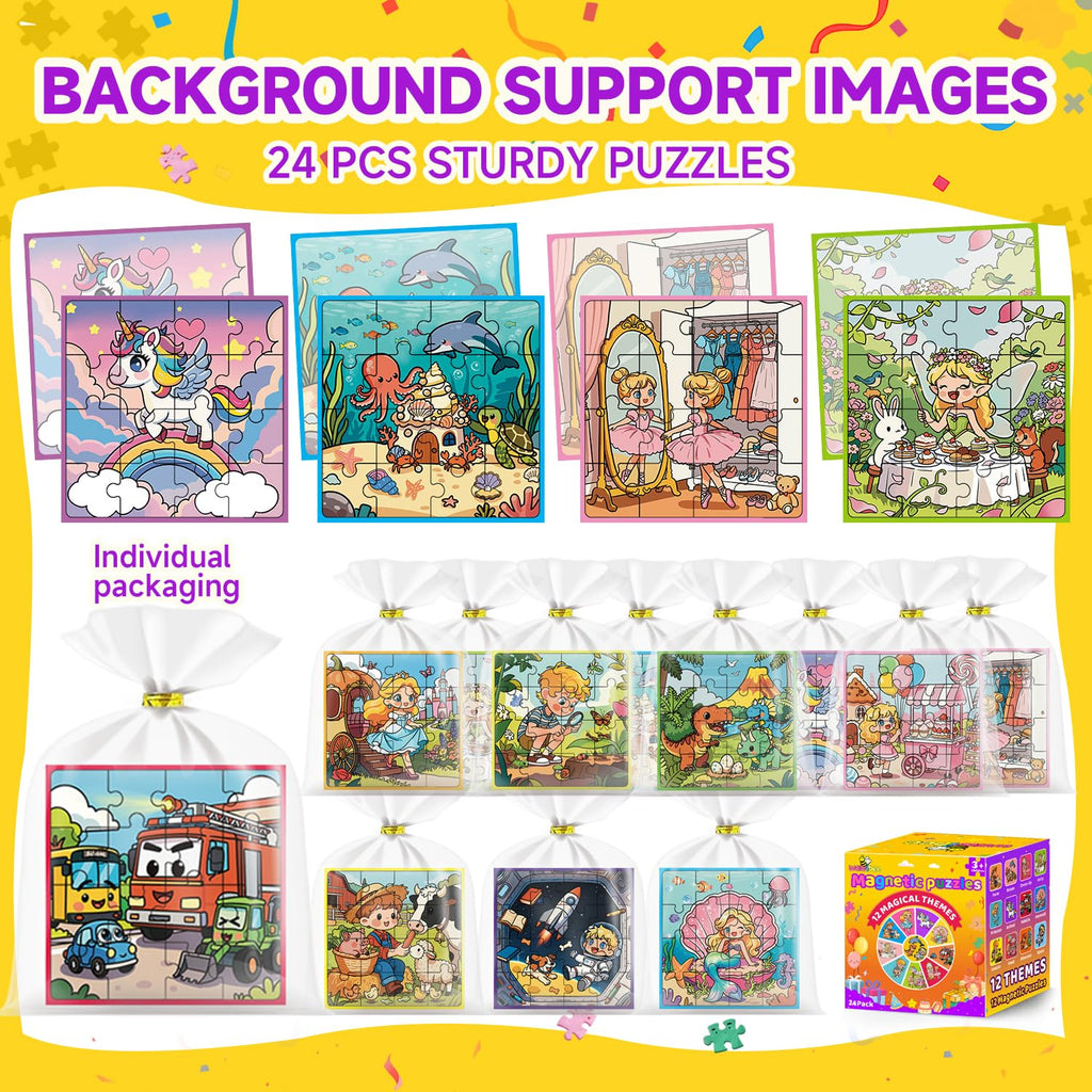 WAWIBEE 24-Pack Magnetic Puzzle Books — Kid Party Favors, Travel Toys & Classroom Prizes