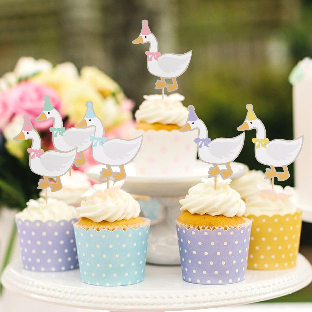 WAWUO 15Pcs One Silly Goose Cupcake Toppers – Cute Animal Theme Party Props