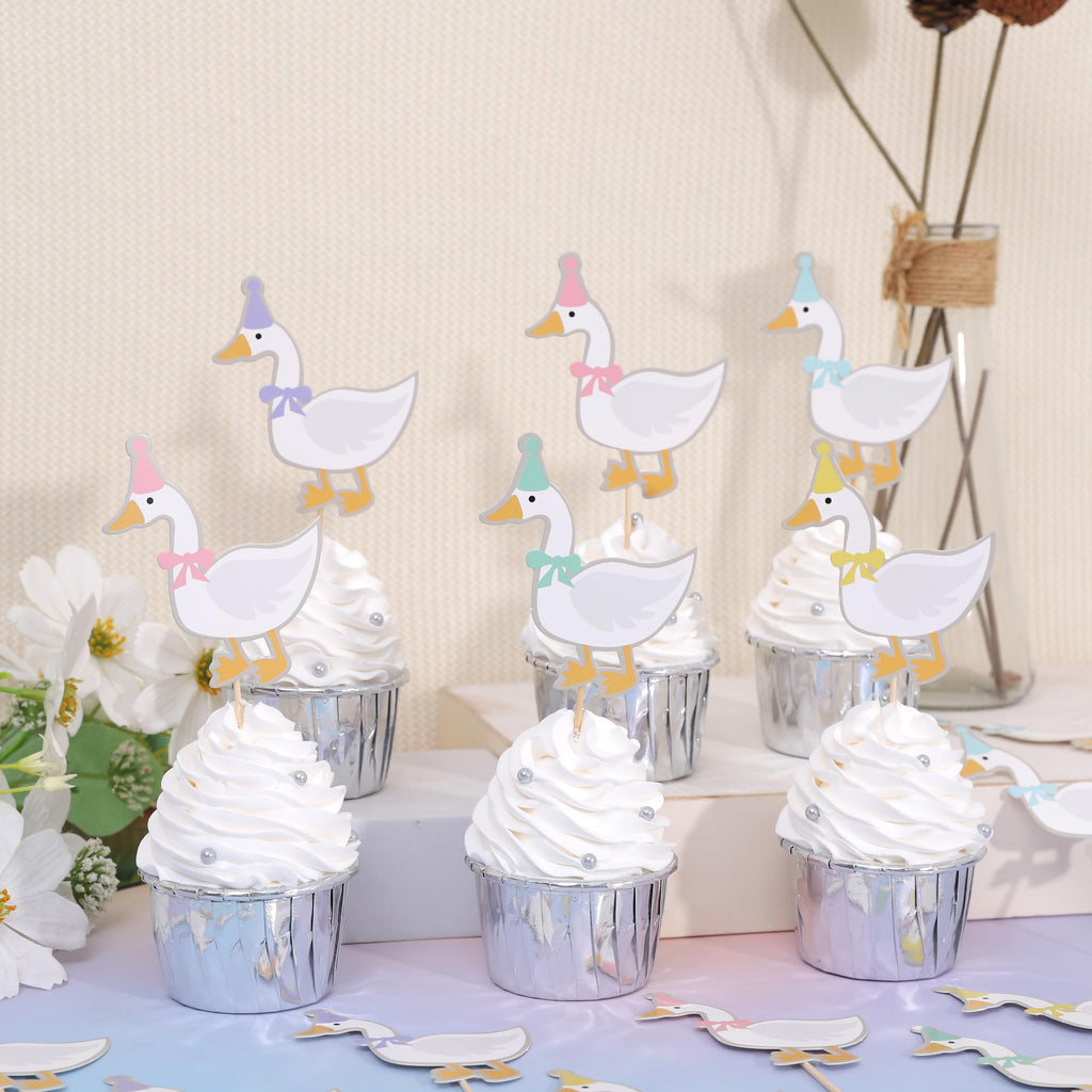WAWUO 15Pcs One Silly Goose Cupcake Toppers – Cute Animal Theme Party Props