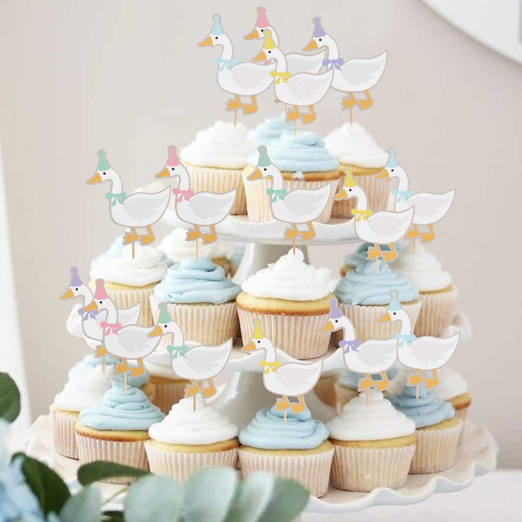 WAWUO 15Pcs One Silly Goose Cupcake Toppers – Cute Animal Theme Party Props
