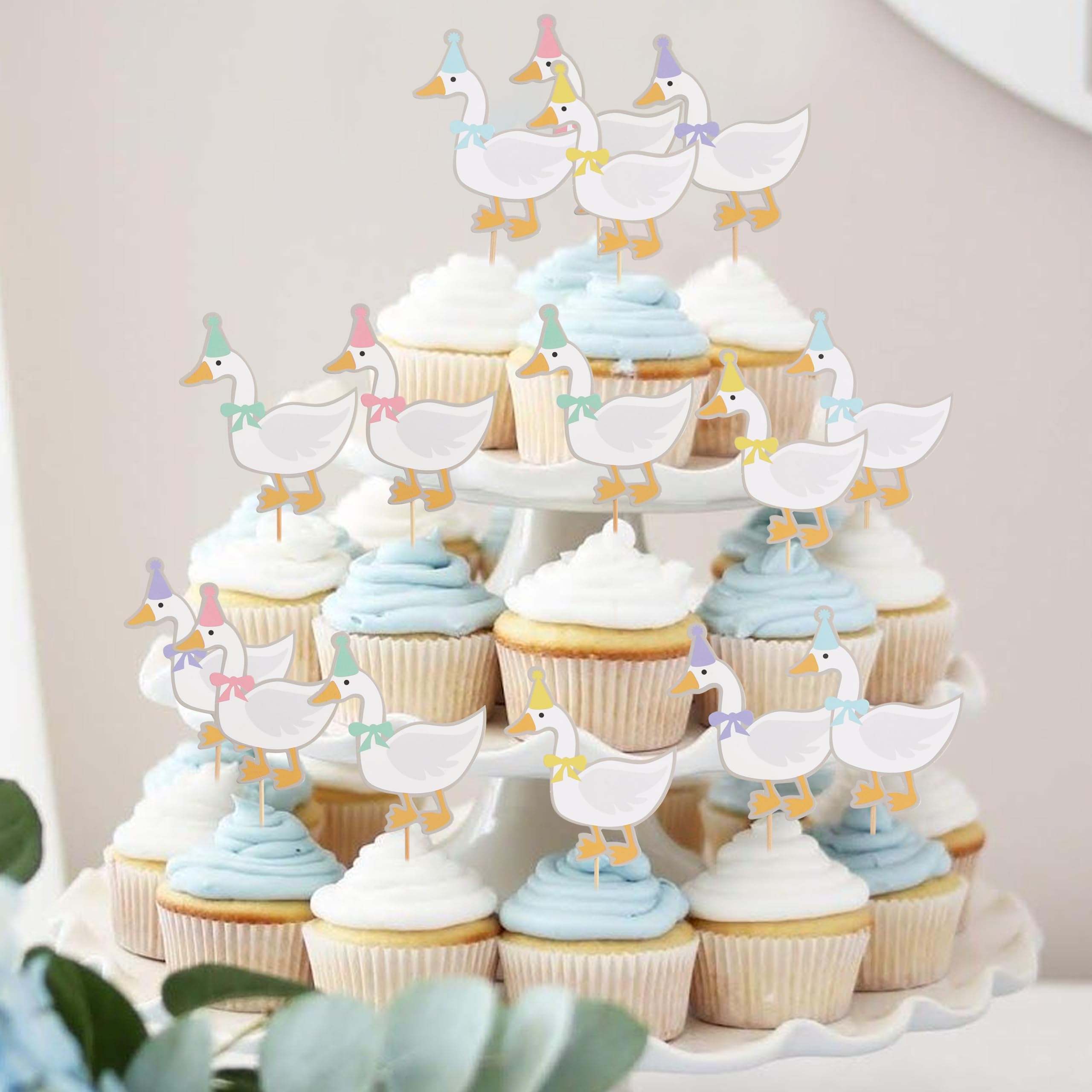 WAWUO 15Pcs One Silly Goose Cupcake Toppers – Cute Animal Theme Party Props