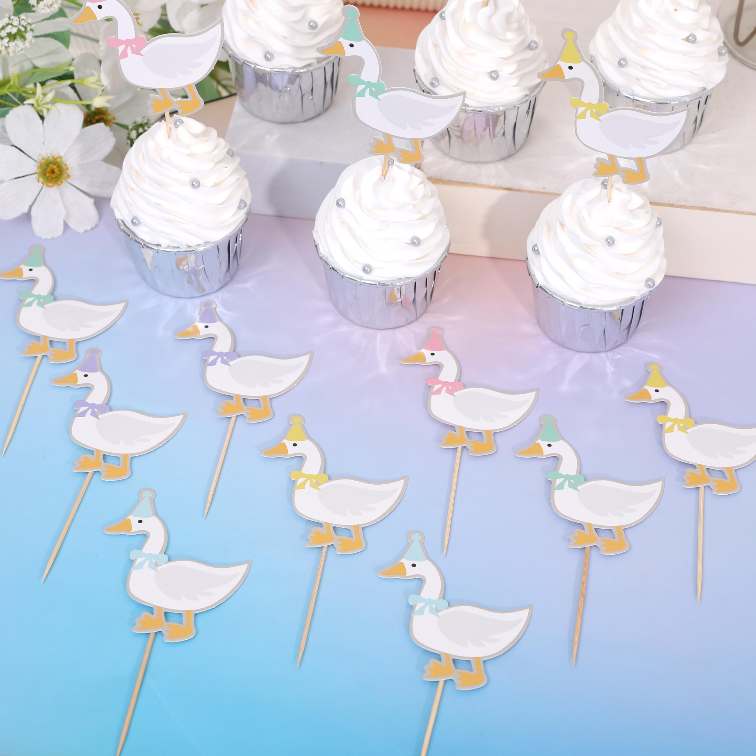 WAWUO 15Pcs One Silly Goose Cupcake Toppers – Cute Animal Theme Party Props