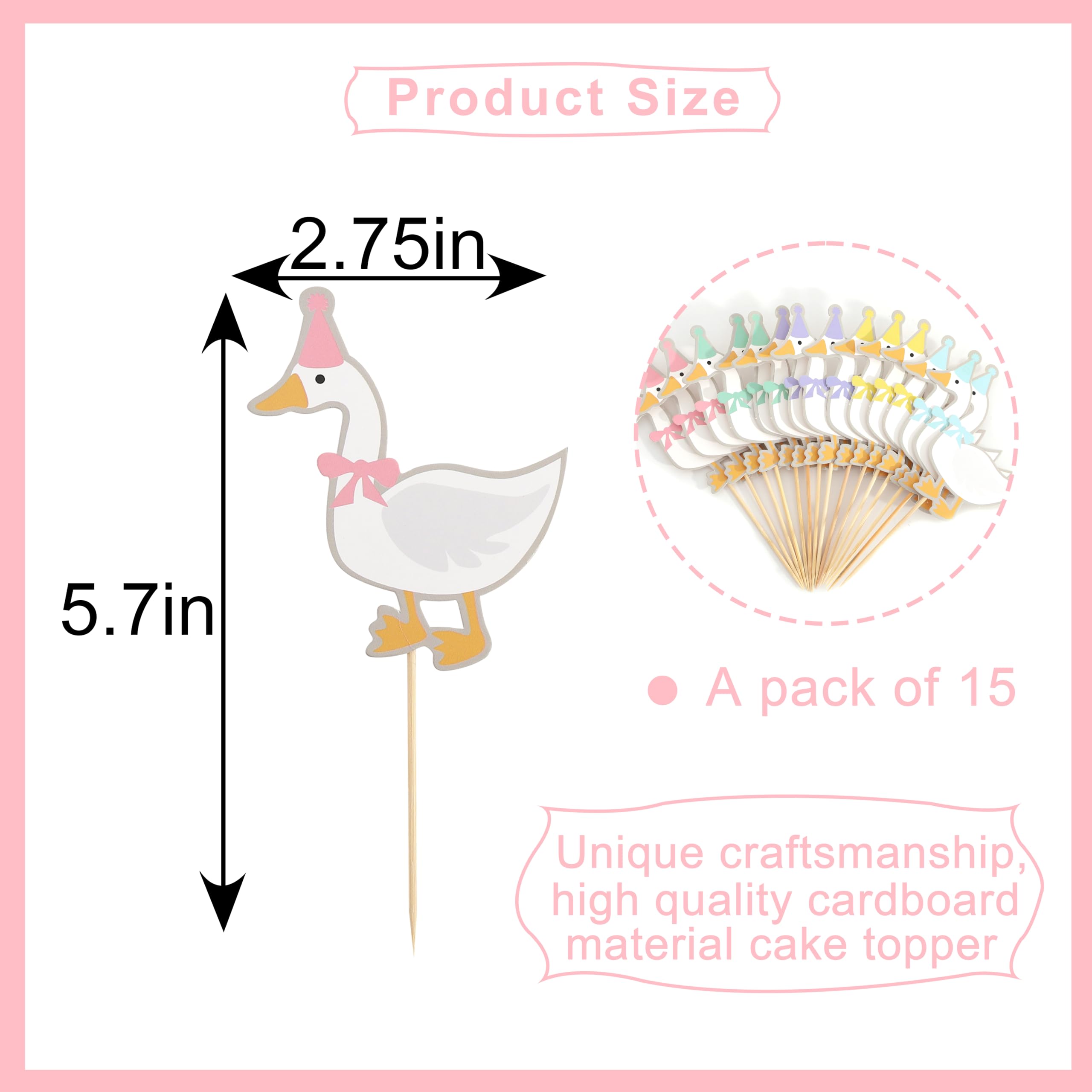 WAWUO 15Pcs One Silly Goose Cupcake Toppers – Cute Animal Theme Party Props