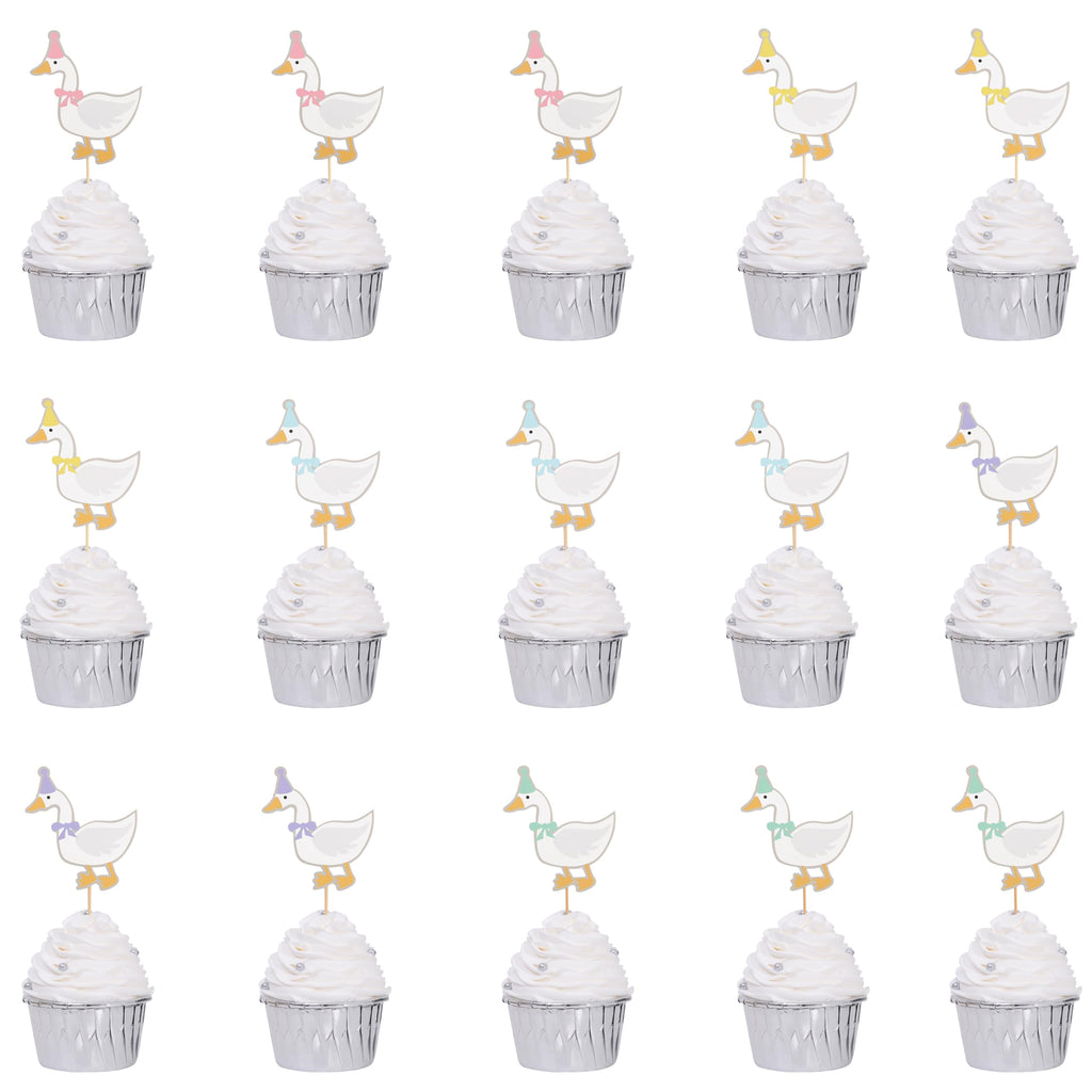 WAWUO 15Pcs One Silly Goose Cupcake Toppers – Cute Animal Theme Party Props