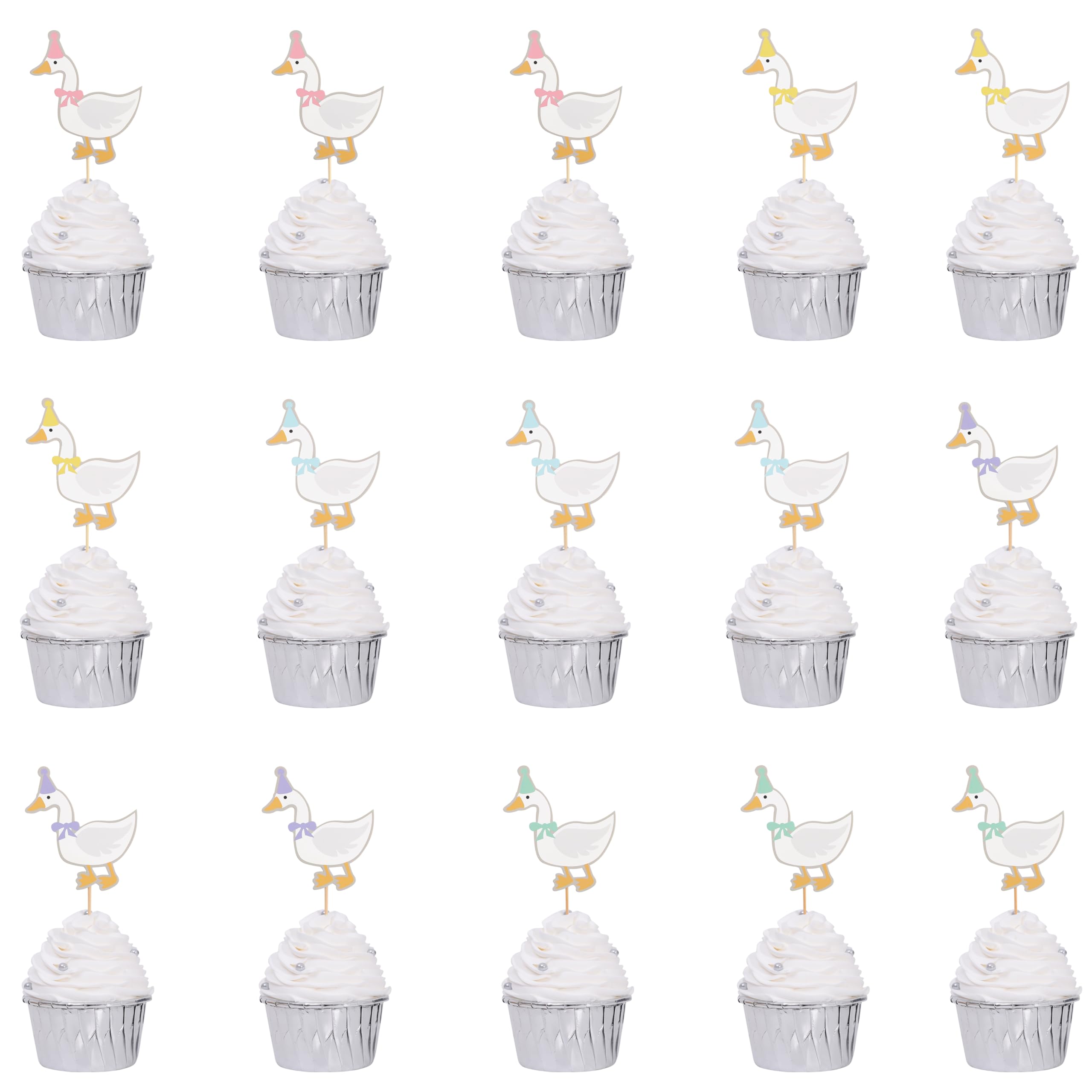 WAWUO 15Pcs One Silly Goose Cupcake Toppers – Cute Animal Theme Party Props