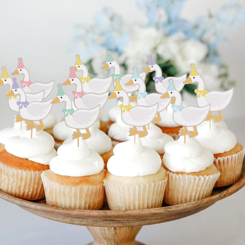WAWUO 15Pcs One Silly Goose Cupcake Toppers – Cute Animal Theme Party Props