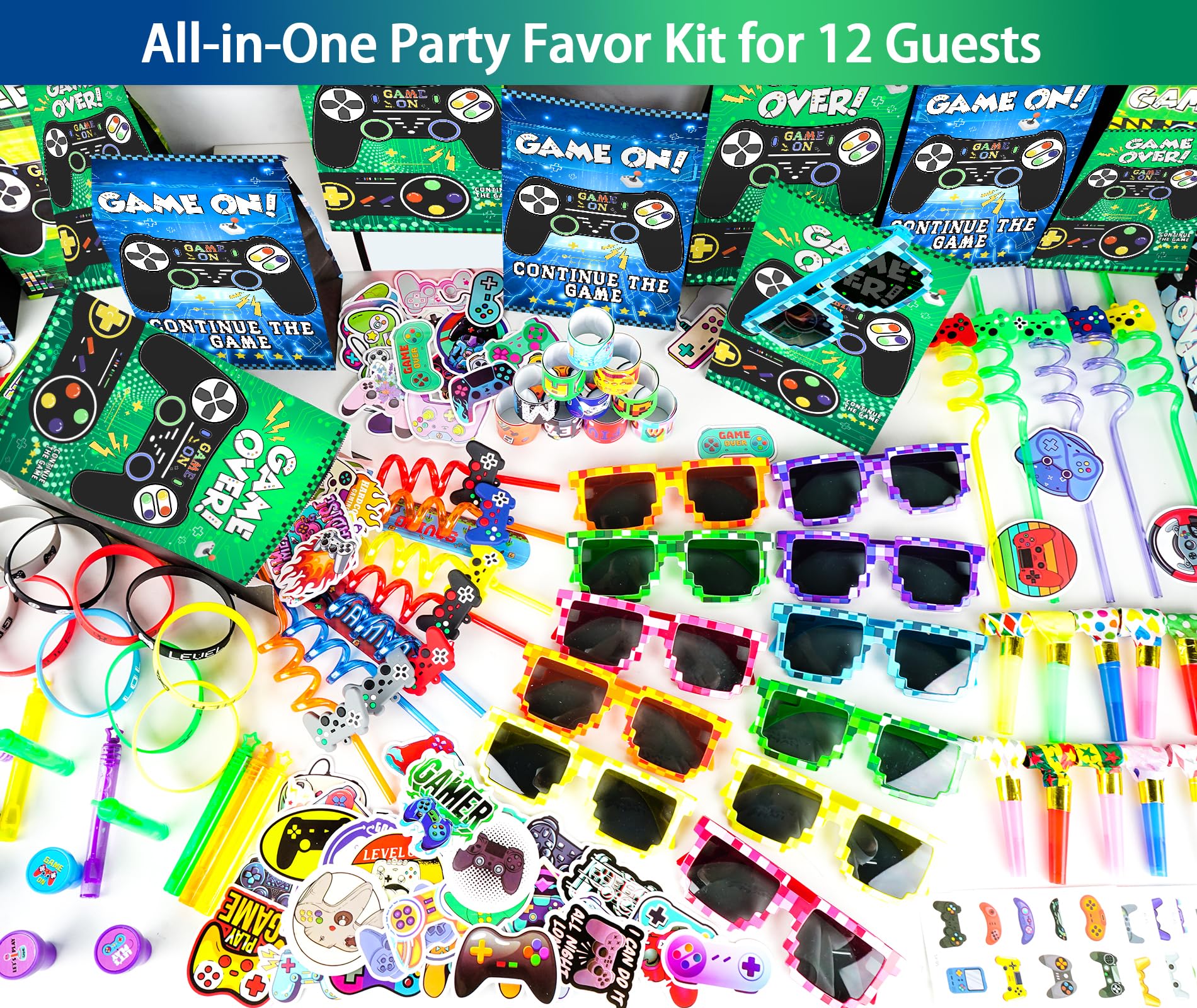We1stdsee 158Pcs Video Game Party Favors Kit for 12 Guests | Gamer Goodie Bags & Decorations
