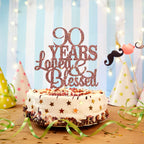 WeBenison 90th Birthday Cake Topper – Blessed & Loved, Rose Gold Glitter