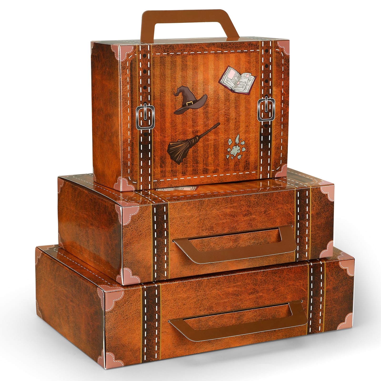 Weekgrat 6 Pcs Magic Theme Party Decorations – Vintage Cardboard Suitcases (3 Sizes)