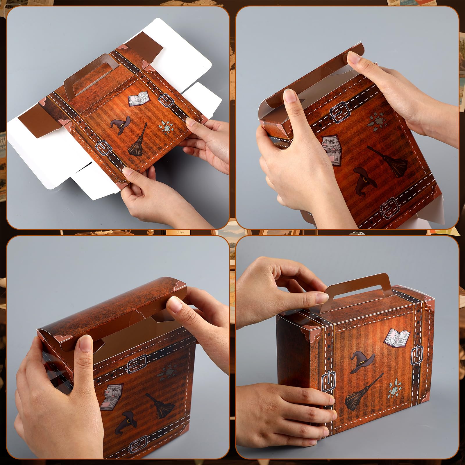 Weekgrat 6 Pcs Magic Theme Party Decorations – Vintage Cardboard Suitcases (3 Sizes)