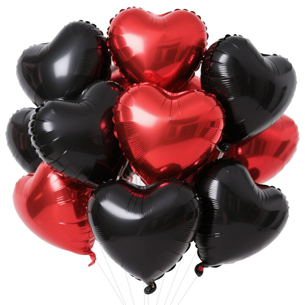 WEIKA 18 Inch Black Red Heart Balloons - 12 Pcs Foil Mylar Party Decor
