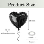 WEIKA 18-Inch Black Heart Balloons – 12pc Foil Heart Balloons for Parties
