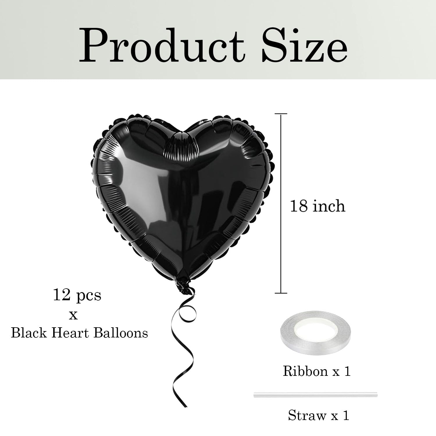 WEIKA 18-Inch Black Heart Balloons – 12pc Foil Heart Balloons for Parties