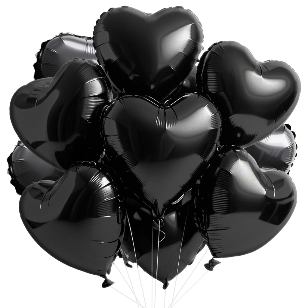 WEIKA 18-Inch Black Heart Balloons – 12pc Foil Heart Balloons for Parties