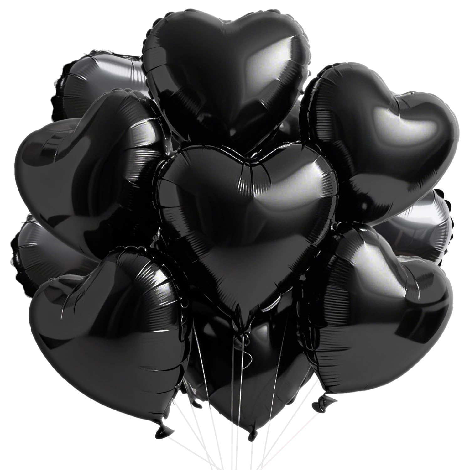 WEIKA 18-Inch Black Heart Balloons – 12pc Foil Heart Balloons for Parties
