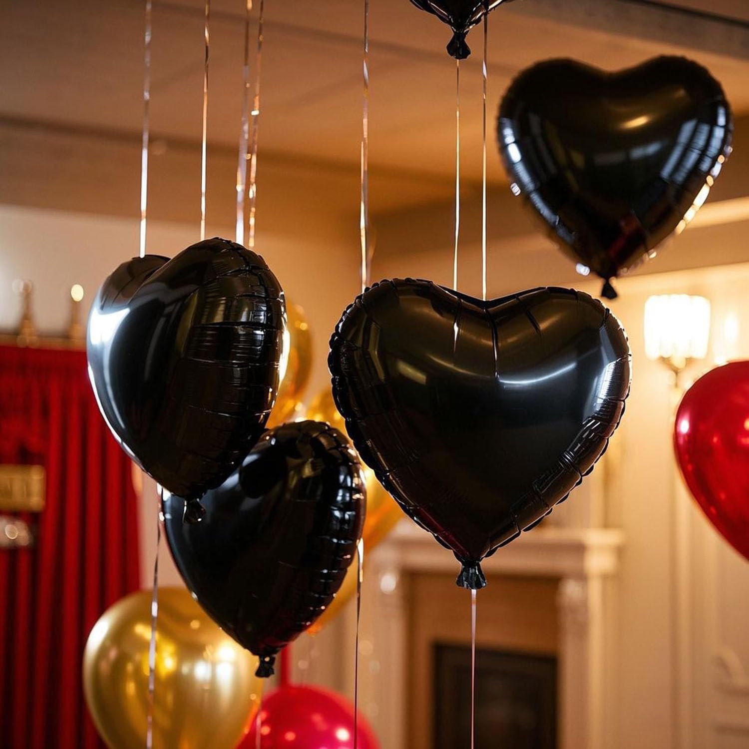 WEIKA 18-Inch Black Heart Balloons – 12pc Foil Heart Balloons for Parties