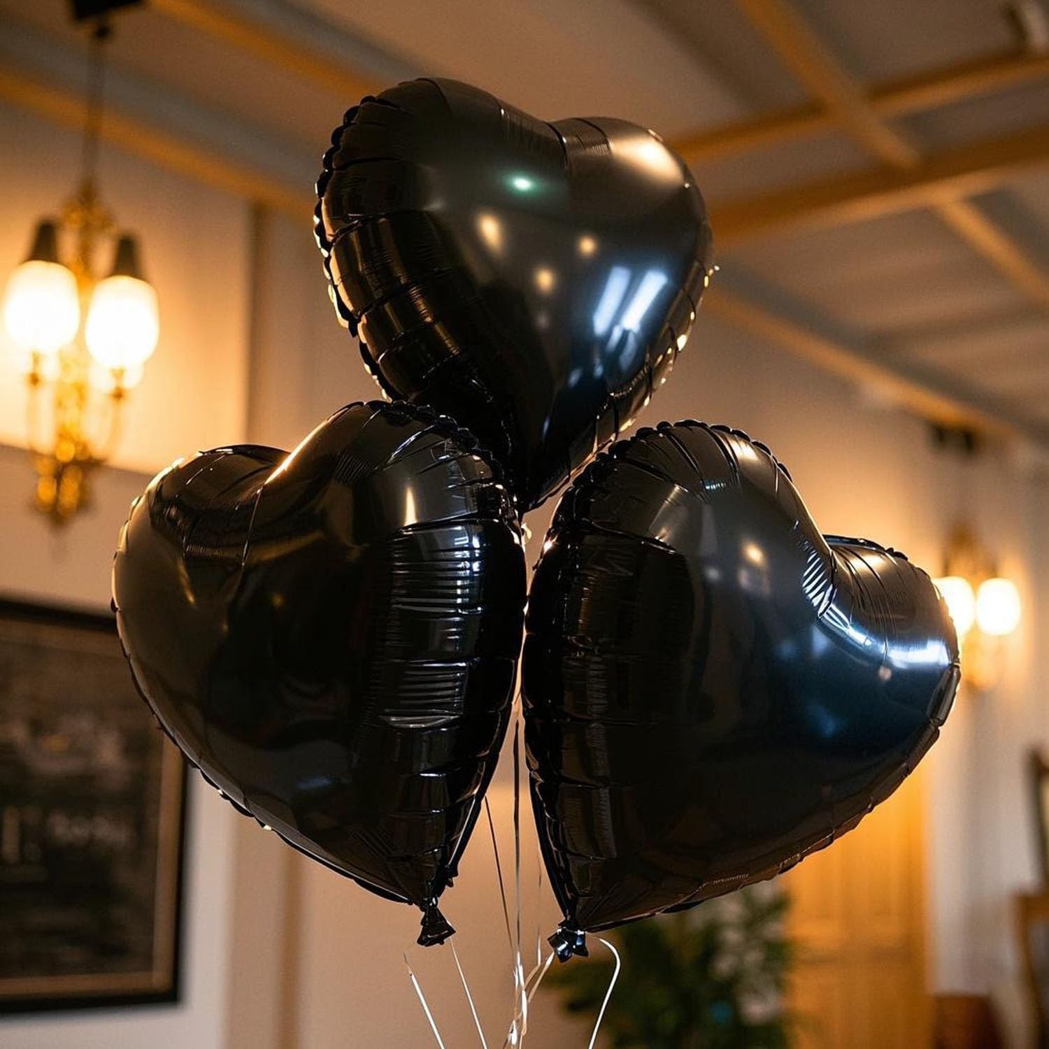 WEIKA 18-Inch Black Heart Balloons – 12pc Foil Heart Balloons for Parties