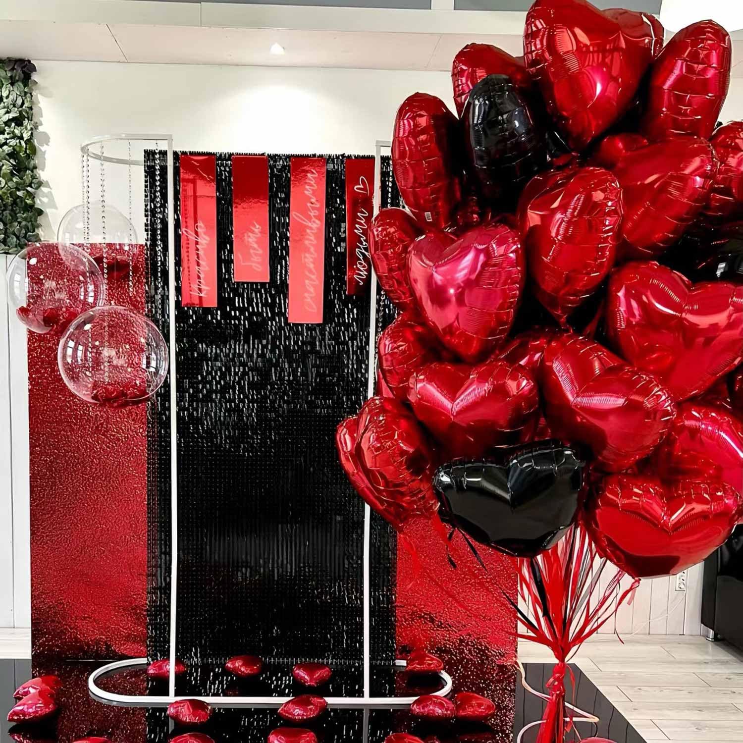 WEIKA 18 Inch Black Red Heart Balloons - 12 Pcs Foil Mylar Party Decor